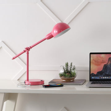 Curtis 20.25" Vintage Industrial Iron Adjustable Dome Shade LED Task Lamp with USB Charging Port - JONATHAN Y